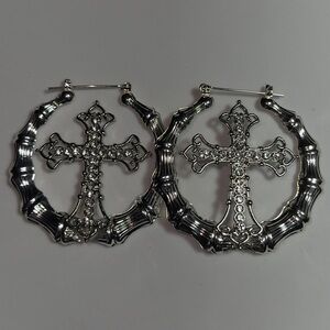 silver bamboo earring with cross